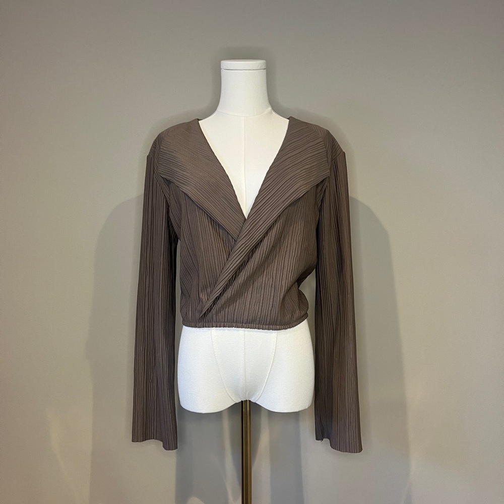 Zara Brown Pleated Wrap Blouse